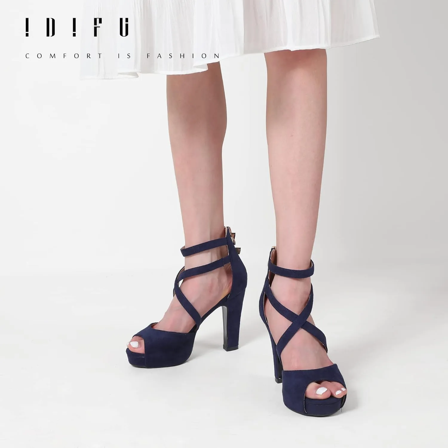 IDIFU Women's IN4 Platform Heels Strappy Chunky Heels For Women Dressy Peep Toe High Heels For Women Bridal Wedding Shoes For Bride On Evening Prom