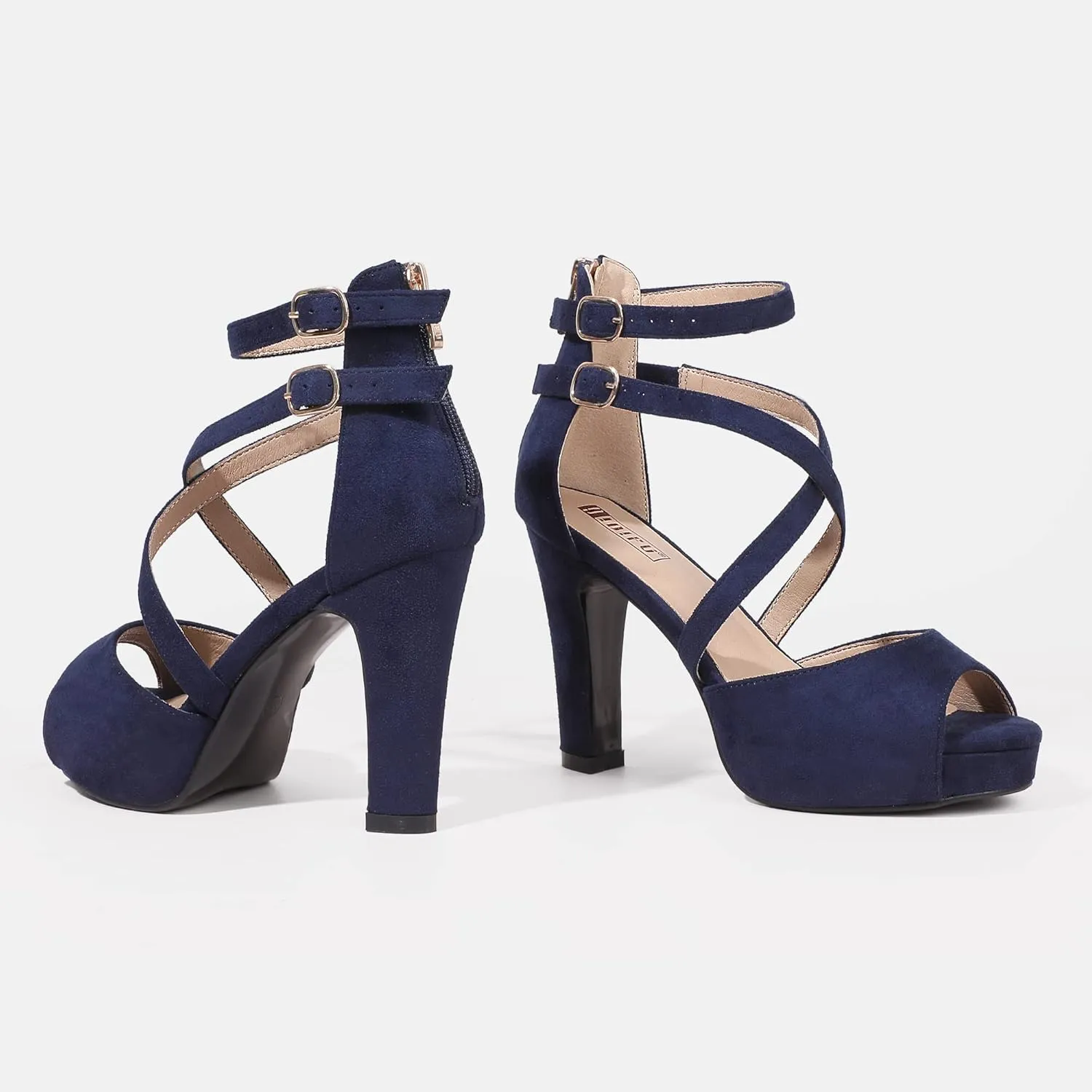 IDIFU Women's IN4 Platform Heels Strappy Chunky Heels For Women Dressy Peep Toe High Heels For Women Bridal Wedding Shoes For Bride On Evening Prom