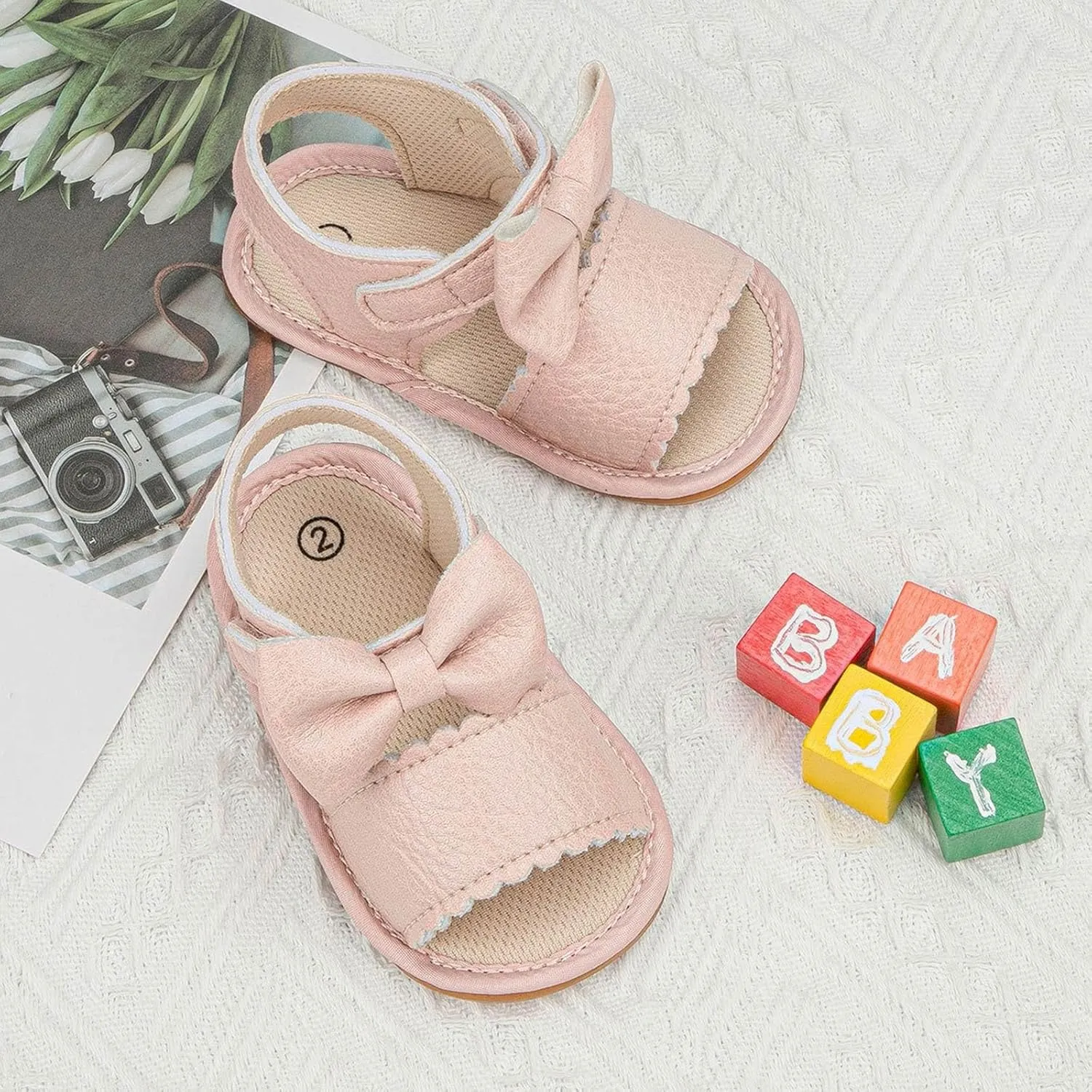 Infant Baby Girl Boy Sandals Premium Summer Outdoor Casual Beach Shoes with Flower Bowknot Girl Sandals Size 13