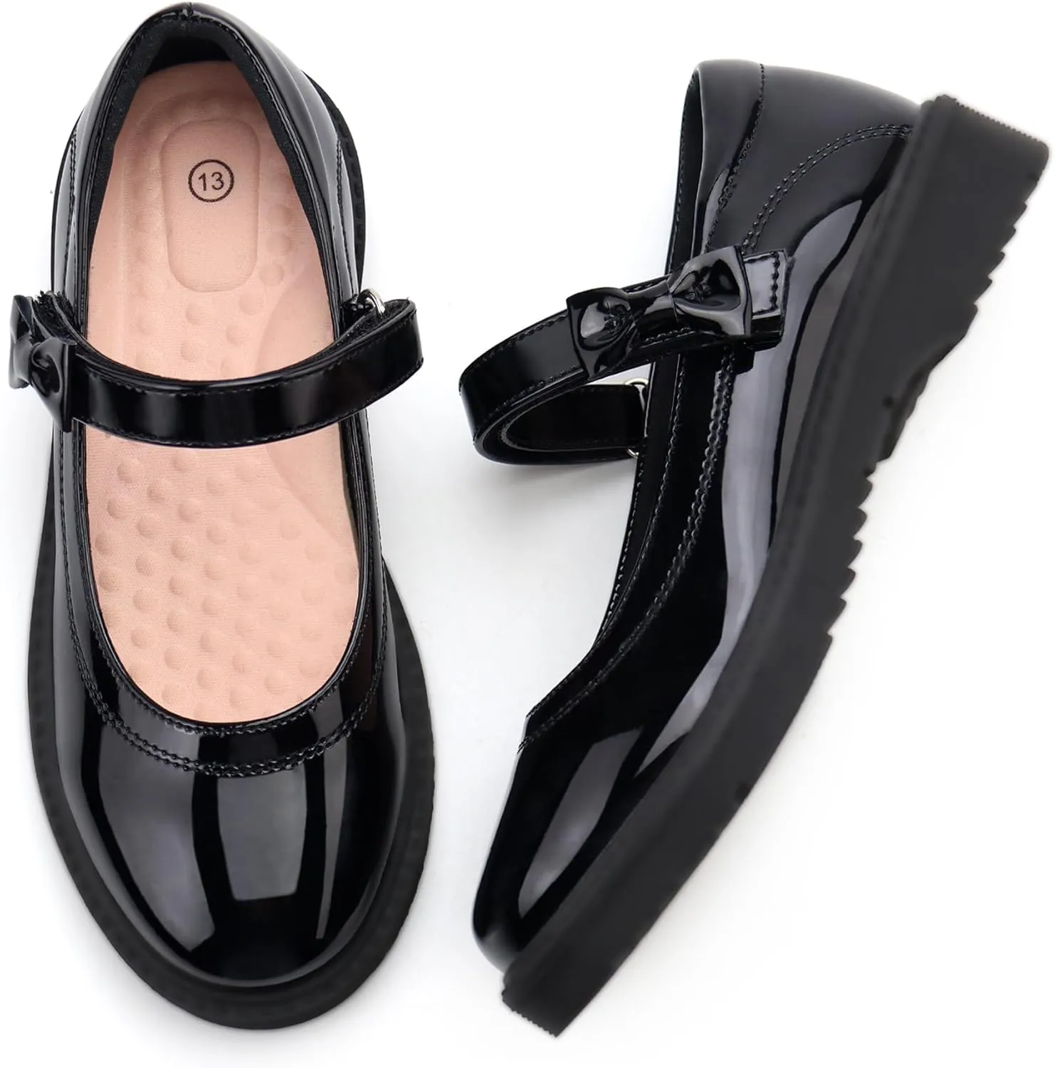 JABASIC Girls Black School Shoes Bow Oxford Mary Jane Flats