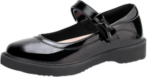 JABASIC Girls Black School Shoes Bow Oxford Mary Jane Flats