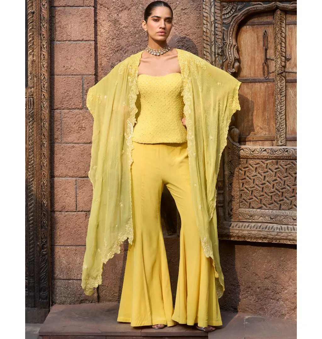 Jaune Corset Cape Chikankari Set