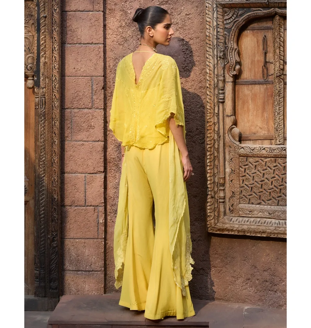 Jaune Corset Cape Chikankari Set