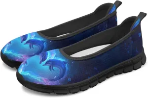 Jeiento Sea Turtle Pattern Women's Sneakers Mesh Breathable Lady Slip On Loafers Tennis Sneakers Casual Low Top Travel Shoes