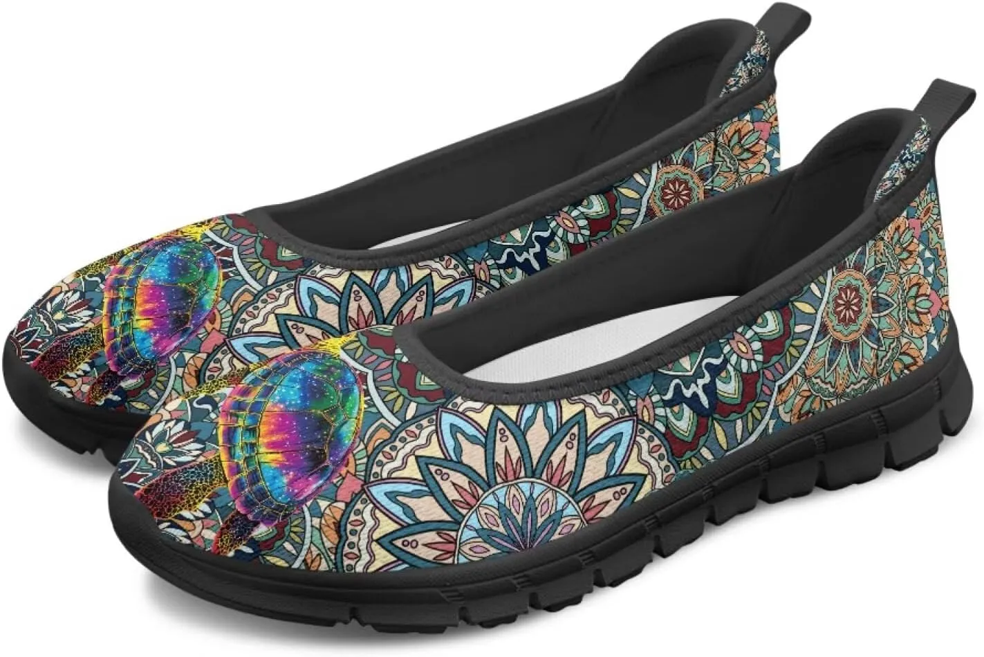 Jeiento Sea Turtle Pattern Women's Sneakers Mesh Breathable Lady Slip On Loafers Tennis Sneakers Casual Low Top Travel Shoes