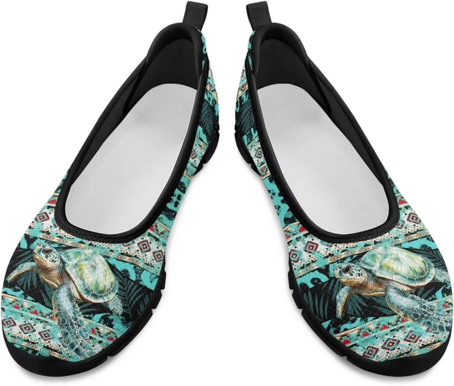 Jeiento Sea Turtle Pattern Women's Sneakers Mesh Breathable Lady Slip On Loafers Tennis Sneakers Casual Low Top Travel Shoes