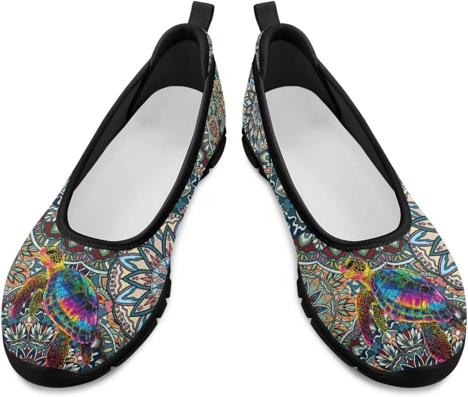 Jeiento Sea Turtle Pattern Women's Sneakers Mesh Breathable Lady Slip On Loafers Tennis Sneakers Casual Low Top Travel Shoes