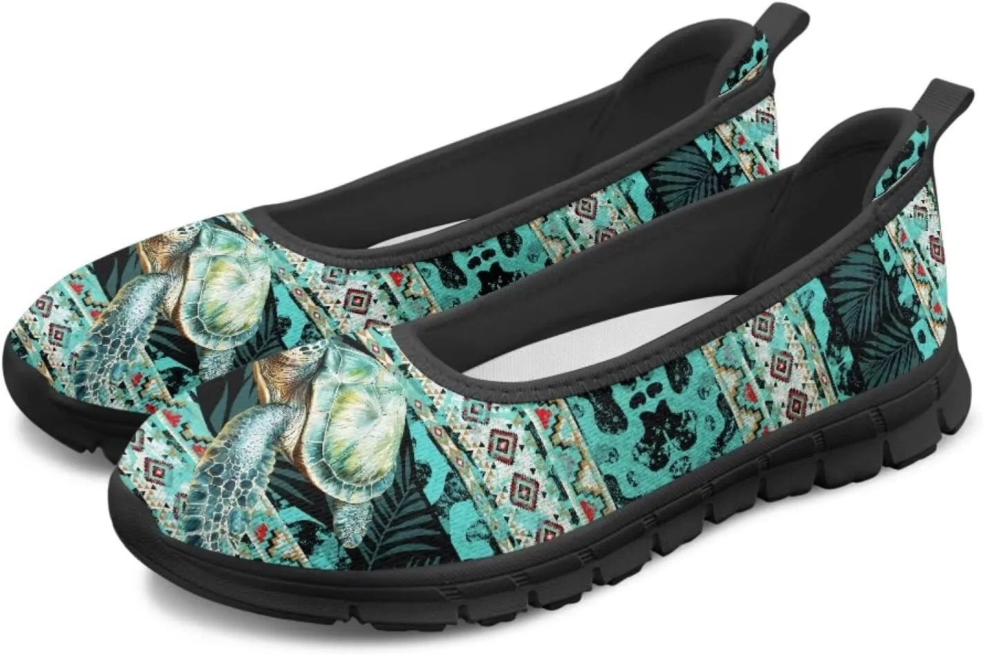 Jeiento Sea Turtle Pattern Women's Sneakers Mesh Breathable Lady Slip On Loafers Tennis Sneakers Casual Low Top Travel Shoes
