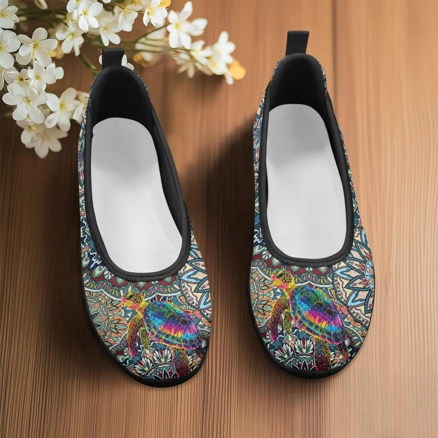 Jeiento Sea Turtle Pattern Women's Sneakers Mesh Breathable Lady Slip On Loafers Tennis Sneakers Casual Low Top Travel Shoes