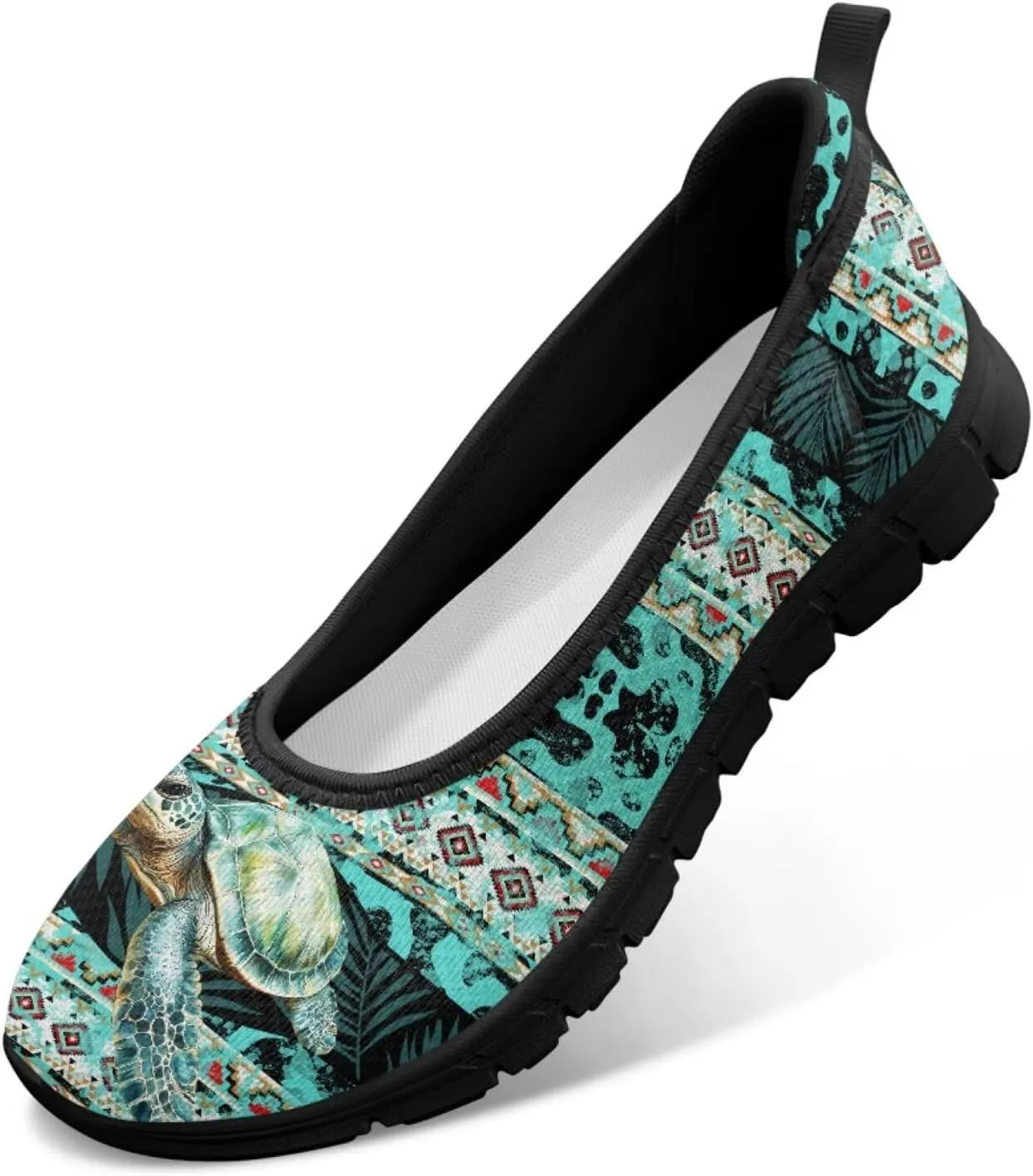 Jeiento Sea Turtle Pattern Women's Sneakers Mesh Breathable Lady Slip On Loafers Tennis Sneakers Casual Low Top Travel Shoes