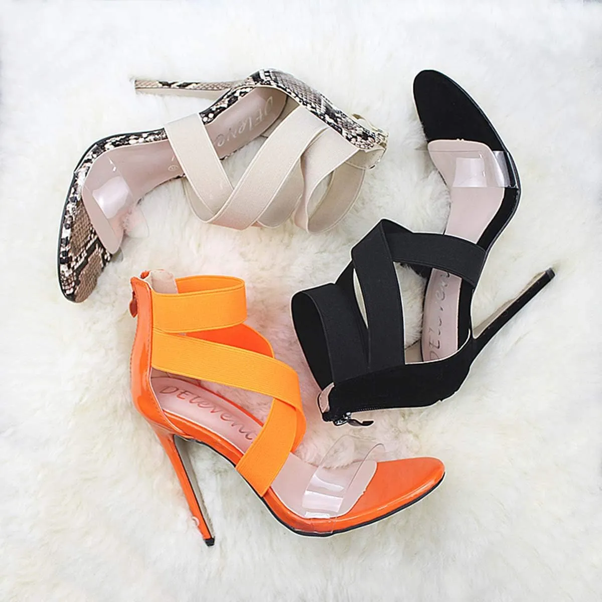 JOEupin Womens High Heels Sandals Ankle Strappy Clear Chunky Heels Dress Party Pumps Shoes