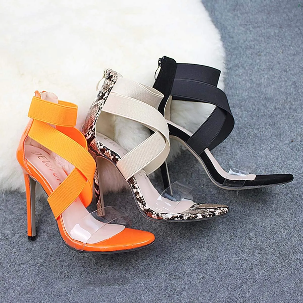 JOEupin Womens High Heels Sandals Ankle Strappy Clear Chunky Heels Dress Party Pumps Shoes