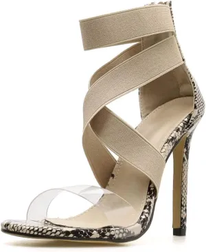 JOEupin Womens High Heels Sandals Ankle Strappy Clear Chunky Heels Dress Party Pumps Shoes