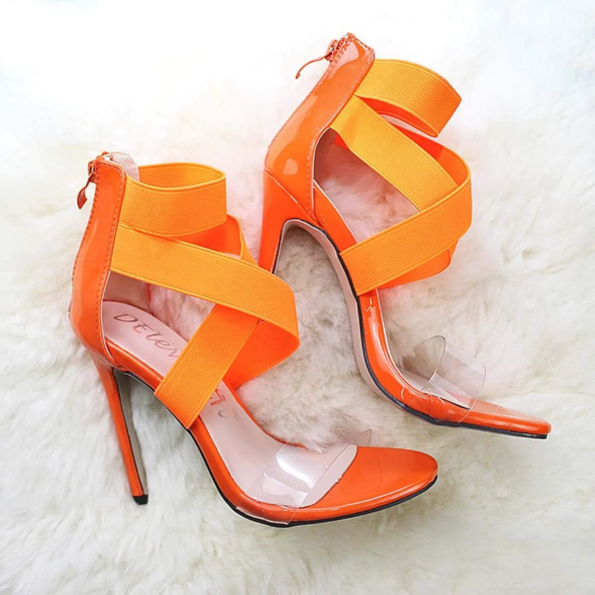 JOEupin Womens High Heels Sandals Ankle Strappy Clear Chunky Heels Dress Party Pumps Shoes