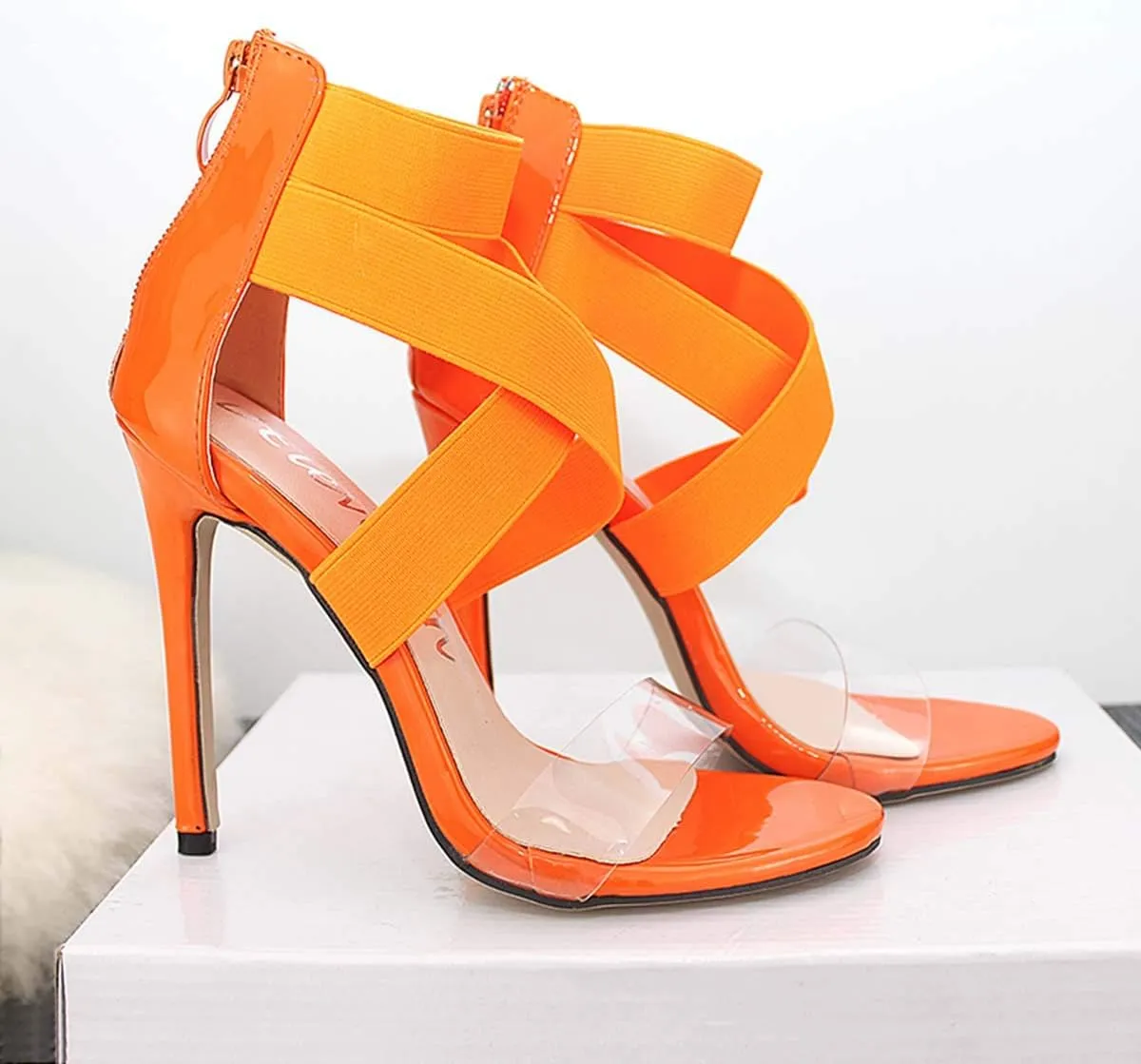 JOEupin Womens High Heels Sandals Ankle Strappy Clear Chunky Heels Dress Party Pumps Shoes