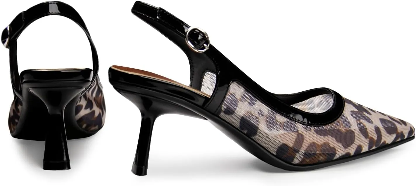 Kitten Heels for Women Closed Pointed Toe Heels Patent Leather Low Heel Slingback Dress Shoes Feature Adjustable Buckle for Date Party Work Office Comfortable Sexy Pumps Shoes