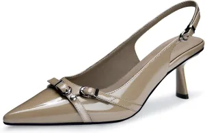 Kitten Heels for Women Closed Pointed Toe Heels Patent Leather Low Heel Slingback Dress Shoes Feature Adjustable Buckle for Date Party Work Office Comfortable Sexy Pumps Shoes