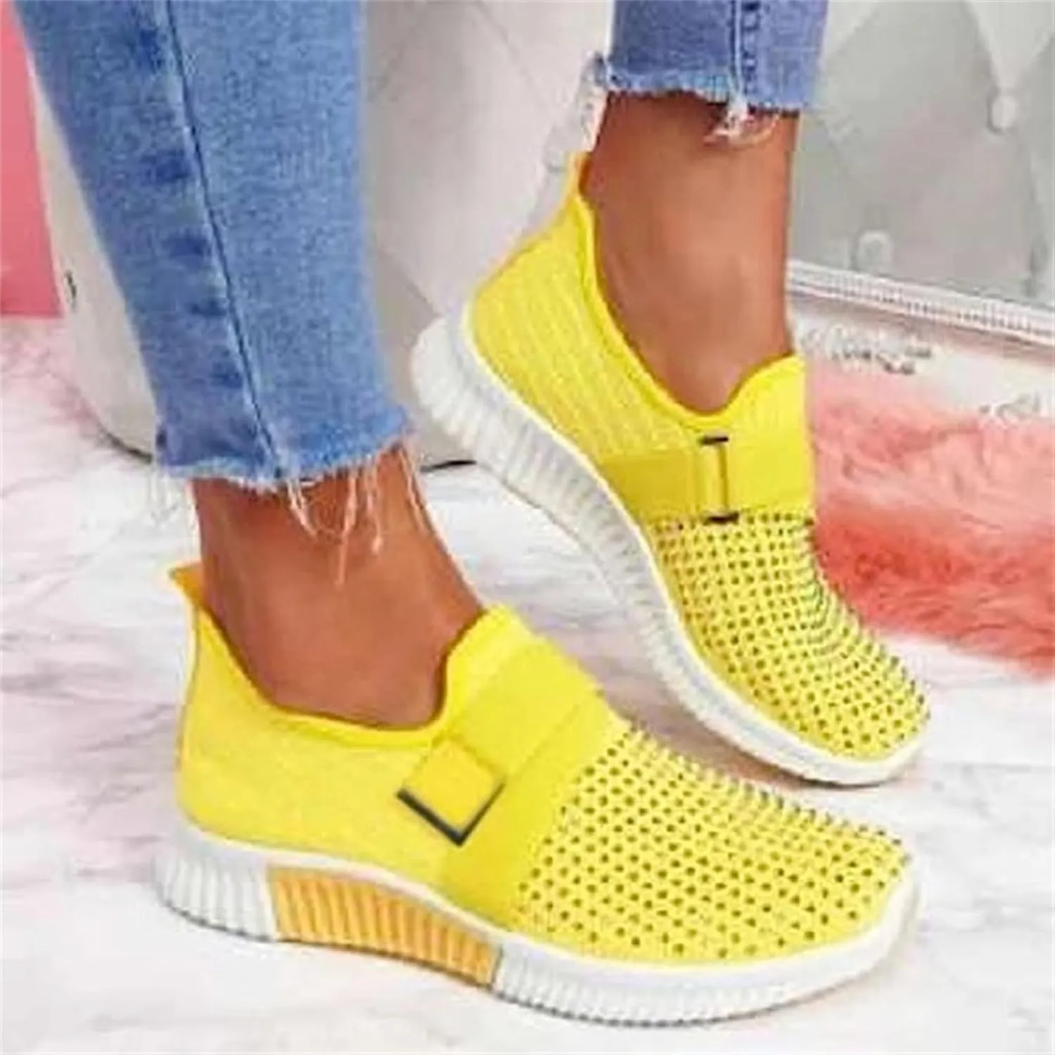 Ladmiple Walking Shoes Women Comfort Slip On Sneakers Arch Support Non Slip Casual Tennis Workout Gym Running Shoes
