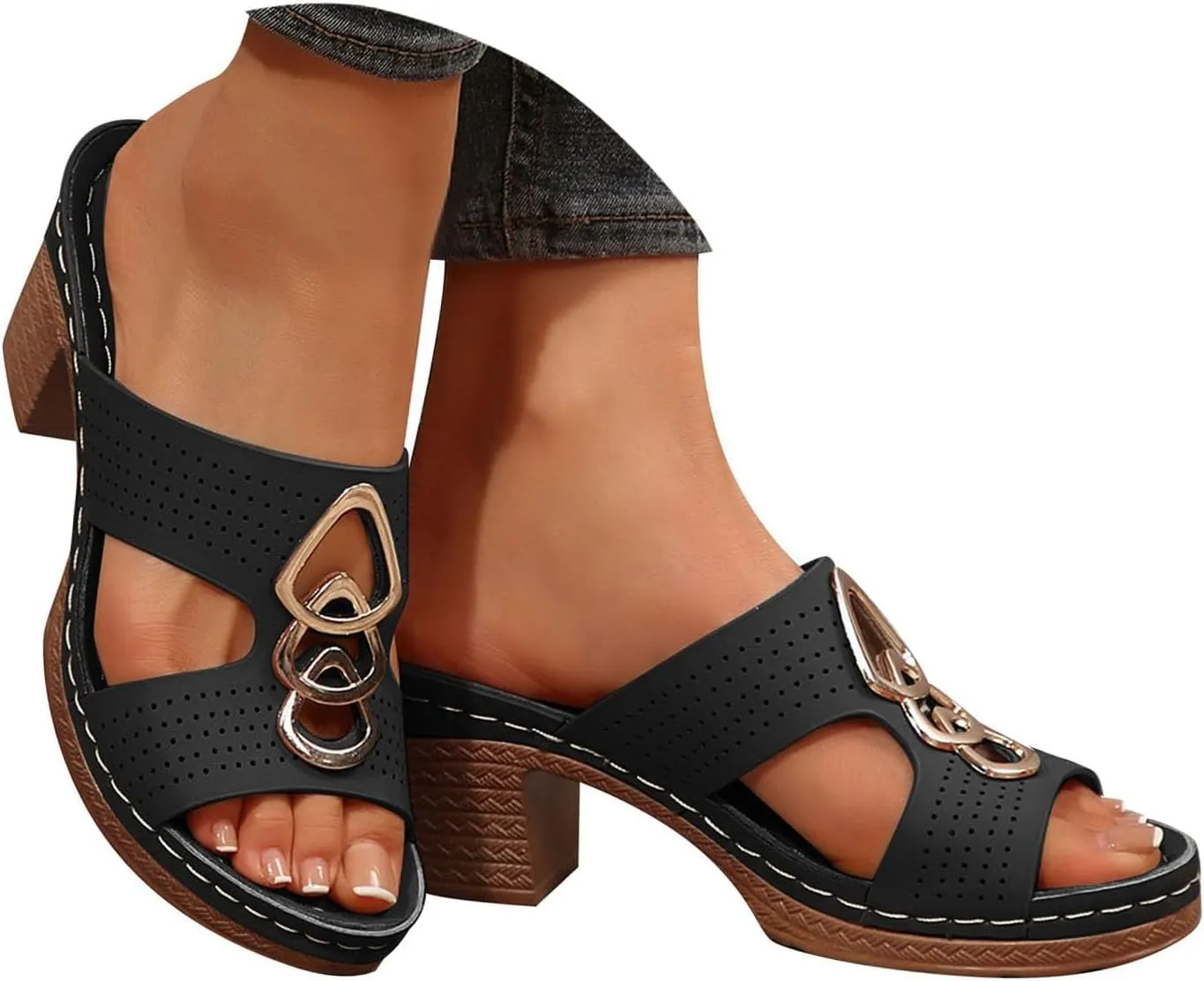Low Block Chunky Heeled Sandal for Women Fashion Wedding Party Evening Prom Pump Comfortable Going Out Shoes