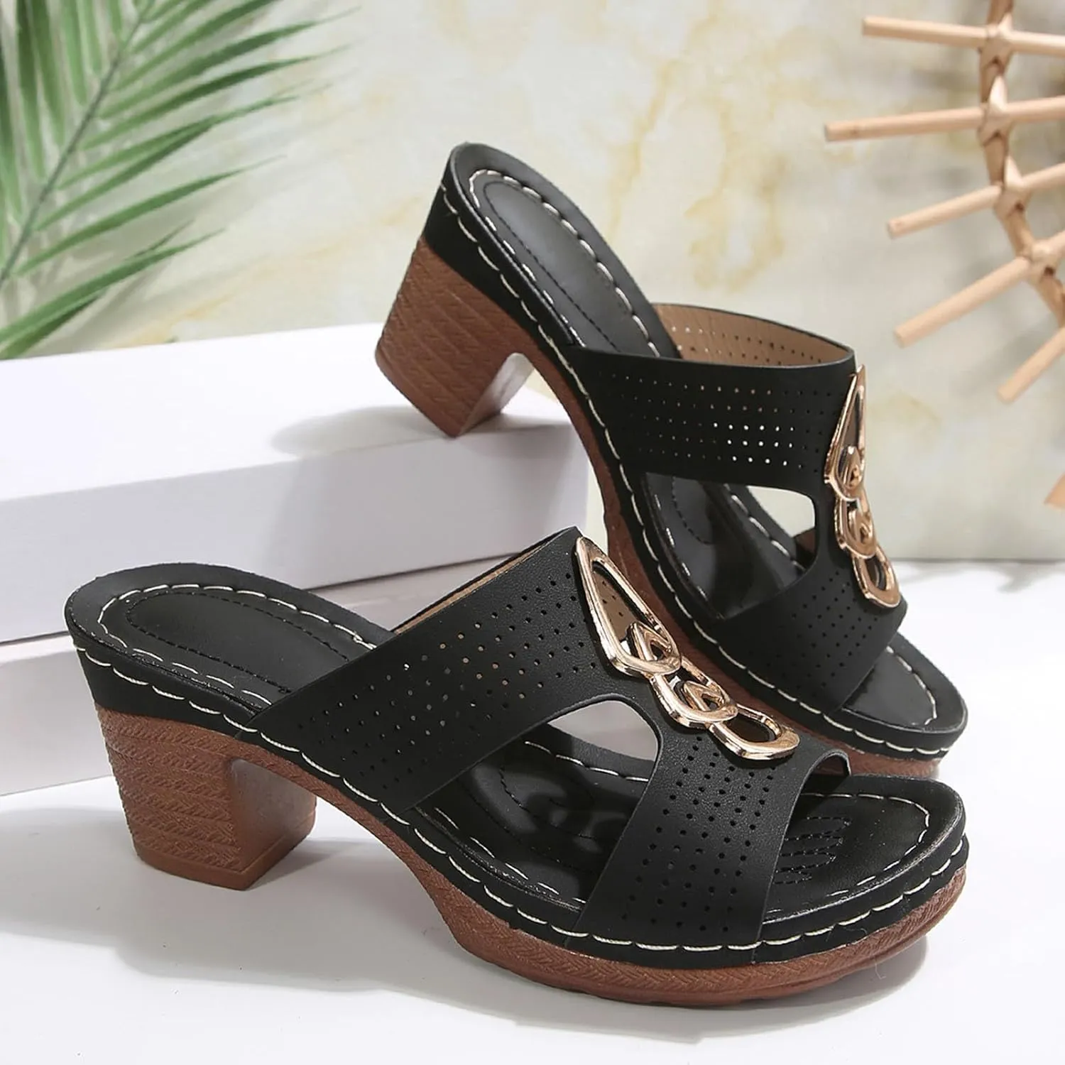 Low Block Chunky Heeled Sandal for Women Fashion Wedding Party Evening Prom Pump Comfortable Going Out Shoes