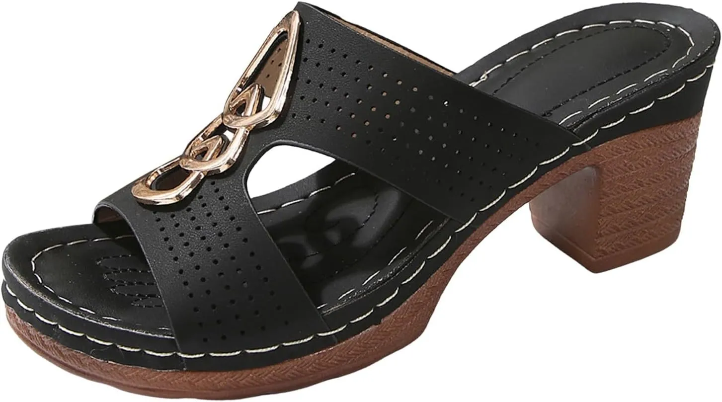 Low Block Chunky Heeled Sandal for Women Fashion Wedding Party Evening Prom Pump Comfortable Going Out Shoes