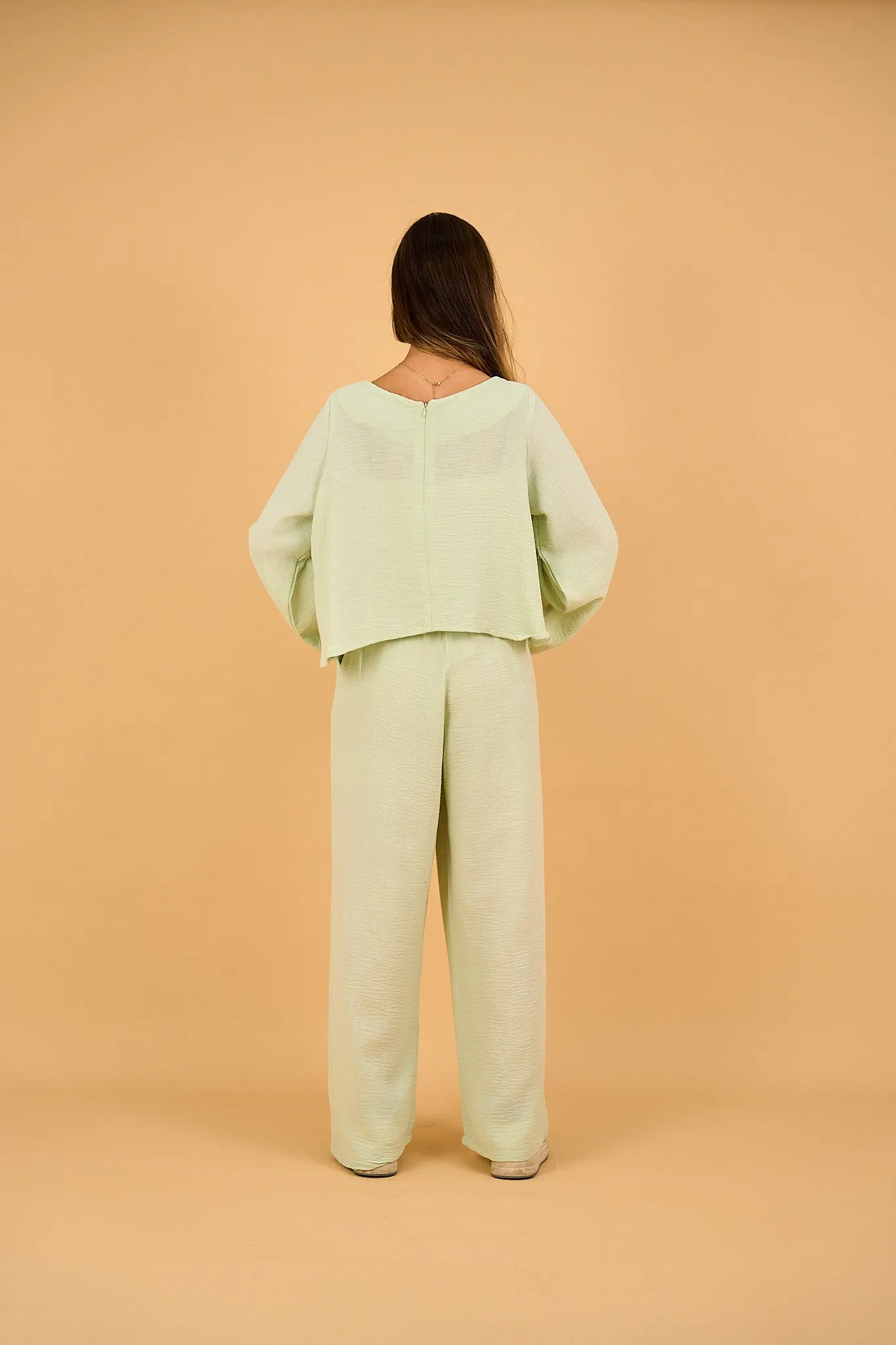 LUNA - Wide Leg Linen Pants - Pastel Green