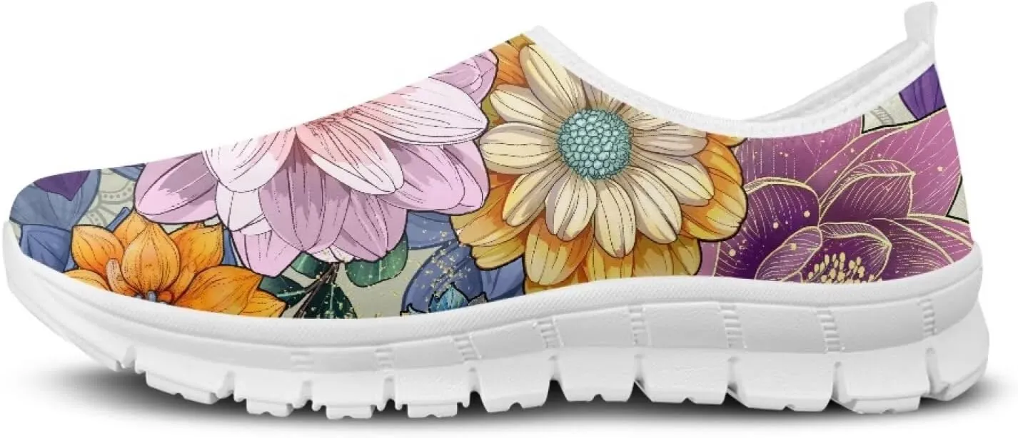 Mandala Flowers Print Womens Slip On Running Shoes Loafers Shoes Non Slip Arch Support Walking Shoes Breathable Gym Workout Shoes