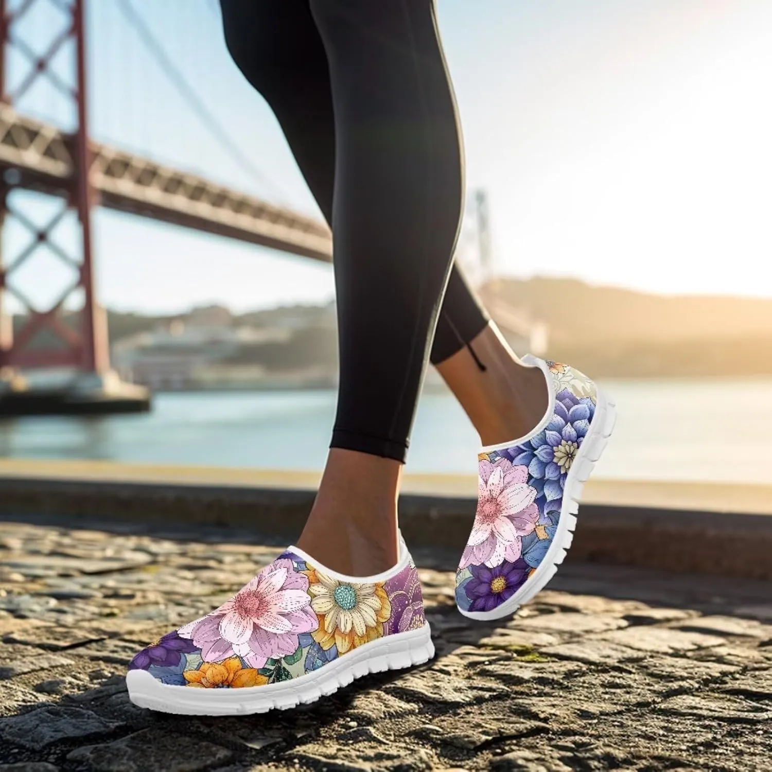Mandala Flowers Print Womens Slip On Running Shoes Loafers Shoes Non Slip Arch Support Walking Shoes Breathable Gym Workout Shoes