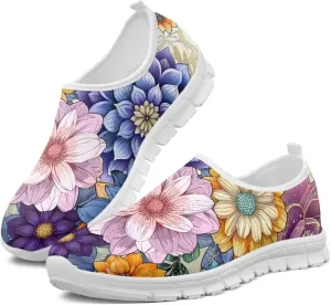 Mandala Flowers Print Womens Slip On Running Shoes Loafers Shoes Non Slip Arch Support Walking Shoes Breathable Gym Workout Shoes