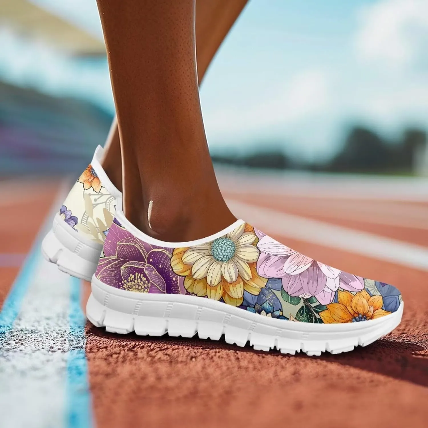 Mandala Flowers Print Womens Slip On Running Shoes Loafers Shoes Non Slip Arch Support Walking Shoes Breathable Gym Workout Shoes