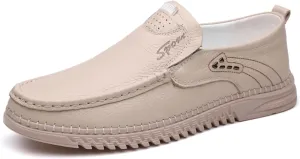 Mens Handmade Leather Slip On Loafers Casual Lightweight Soft Non Slip Walking Shoes for Driving Daily Work Office