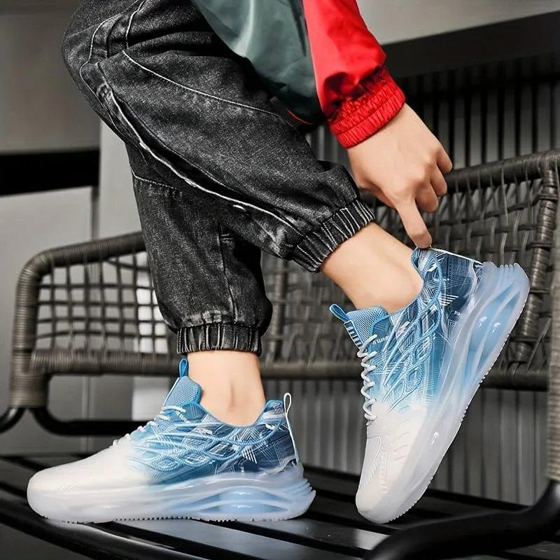 Men's Trendy Sneakers with Wing Pattern Shock Absorption Non Slip Lace Up Comfy for Outdoor Running Workout Hiking All Seasons