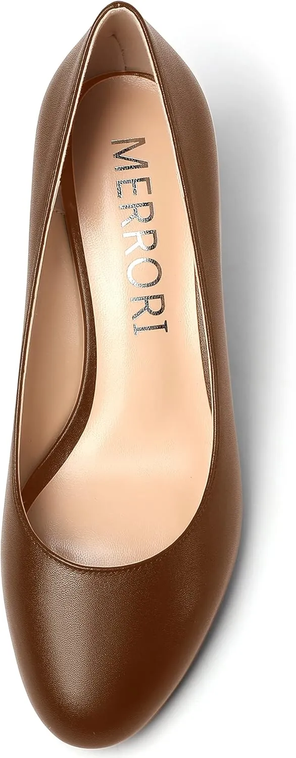 MERRORI Womens Solid Matte Casual Slip On Round Toe Work Wedge Low Heel Pumps Shoes 2 Inch