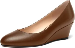 MERRORI Womens Solid Matte Casual Slip On Round Toe Work Wedge Low Heel Pumps Shoes 2 Inch