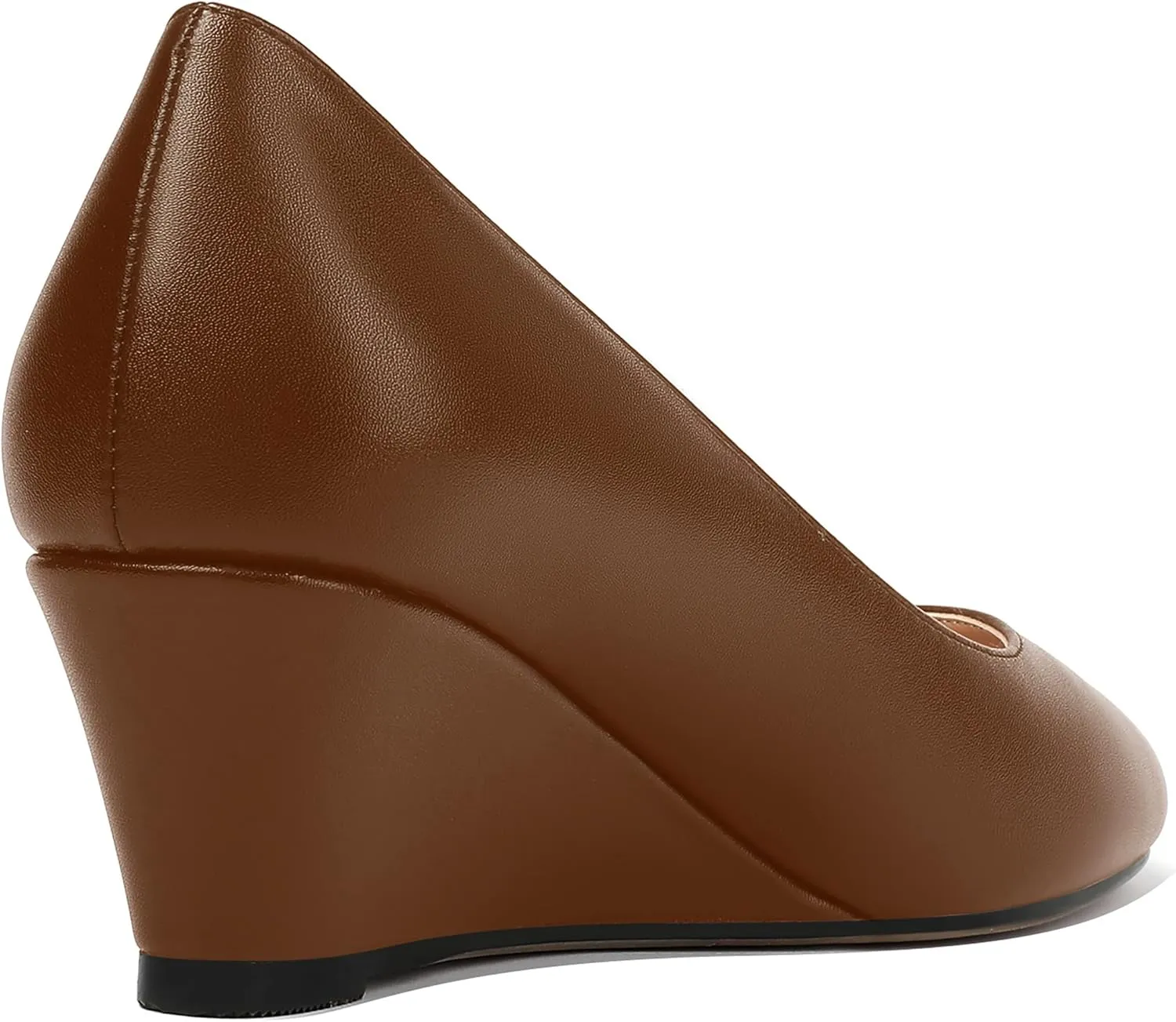 MERRORI Womens Solid Matte Casual Slip On Round Toe Work Wedge Low Heel Pumps Shoes 2 Inch