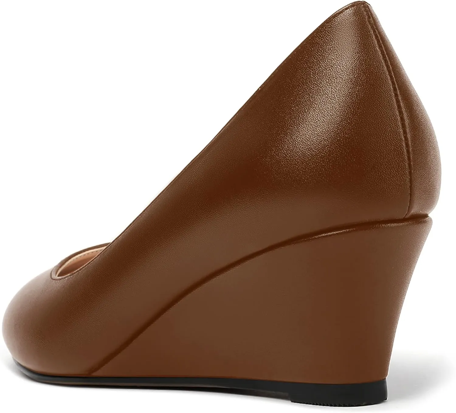 MERRORI Womens Solid Matte Casual Slip On Round Toe Work Wedge Low Heel Pumps Shoes 2 Inch