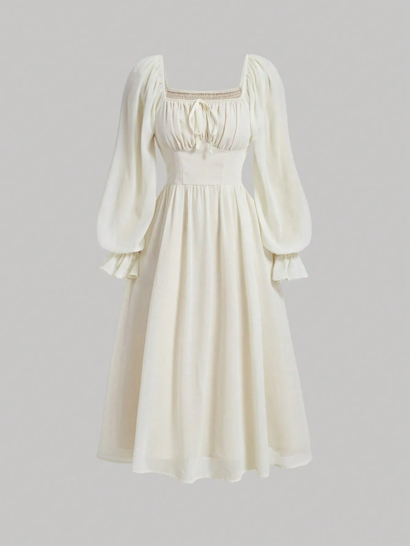 MOD Square Neck Flare Sleeve Ruched Bust Dress