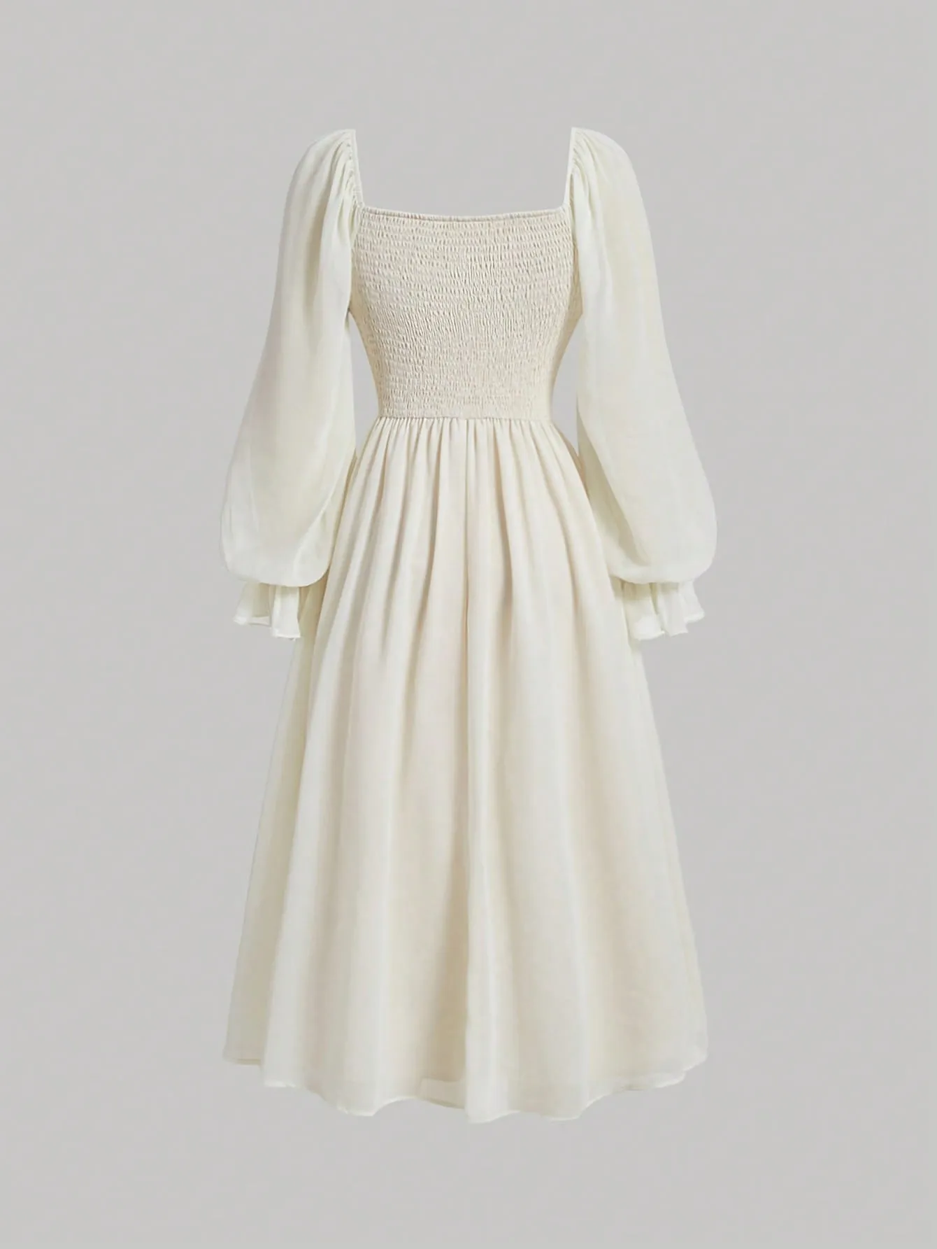 MOD Square Neck Flare Sleeve Ruched Bust Dress