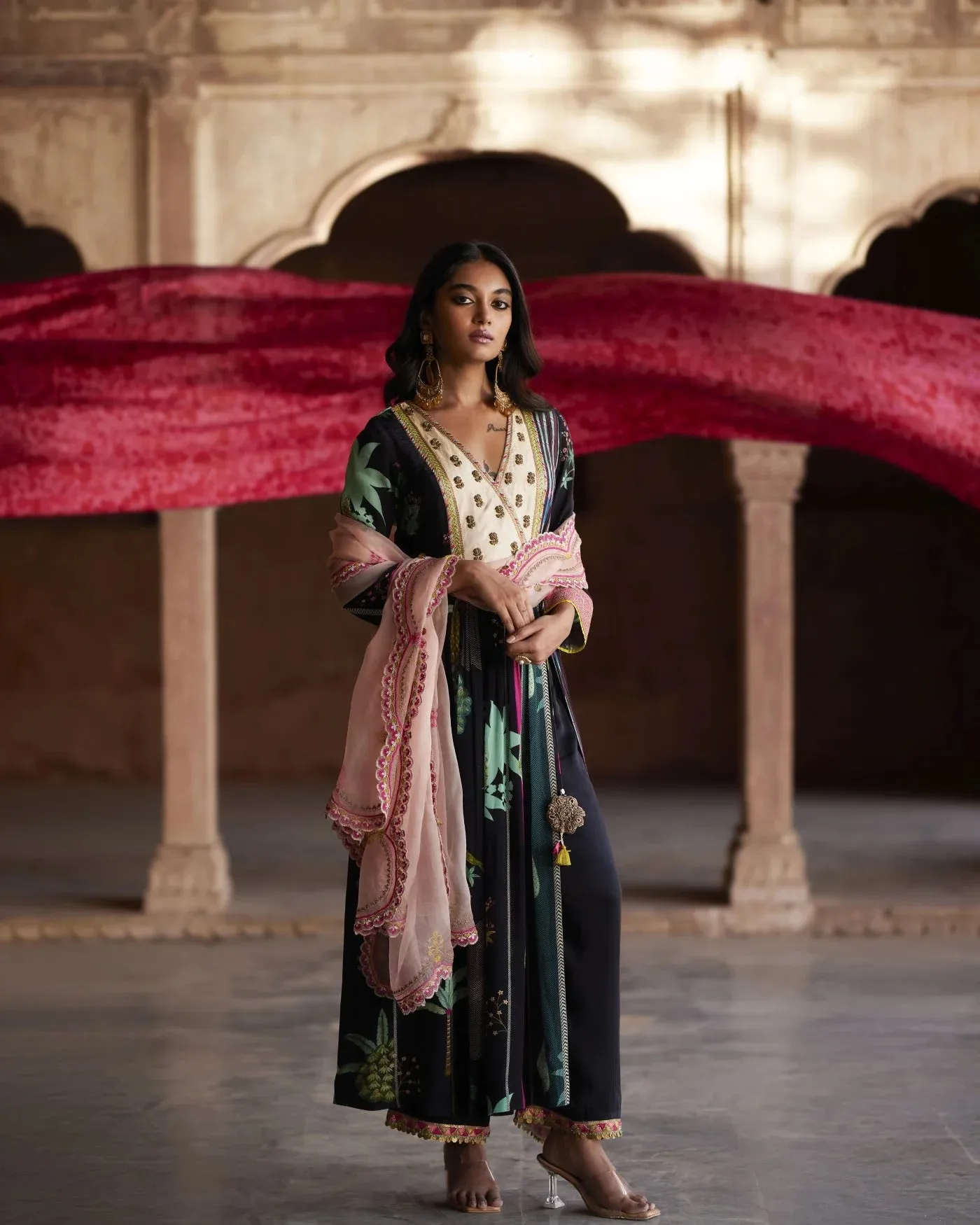 Nadira Black Pintuck Angrakha Kurta Set