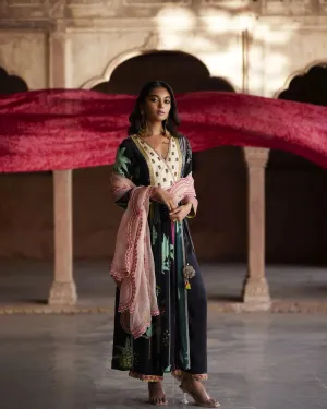 Nadira Black Pintuck Angrakha Kurta Set