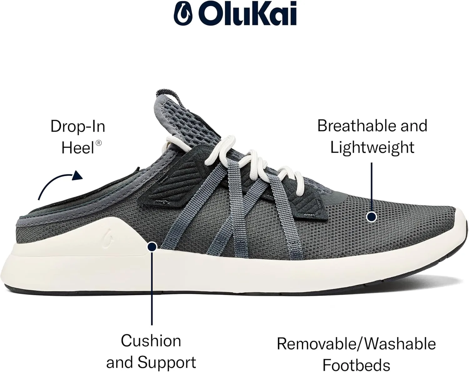 OLUKAI Holo Men's Athleisure Sneaker, Lightweight, Breathable Mesh Slide Shoe, Drop Heel, All-Day Comfort & Support