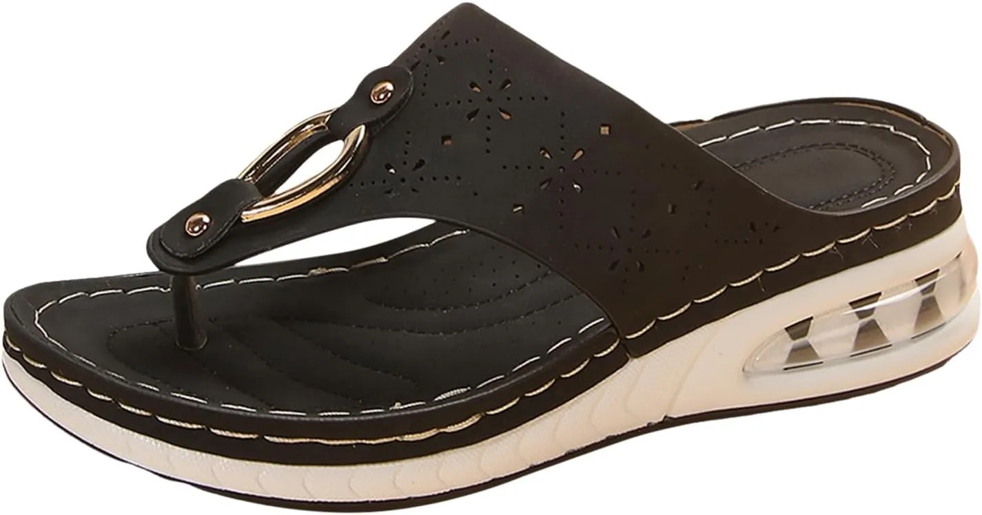 Orthopedic Sandals for Women Dressy Comfortable Arch Support Platform Wedge Summer Vacation Beach Shoes Women's Thong T-Strap Metal Orthotic Casual Flat Cushion Flip Flops Recovery Walking Slippers