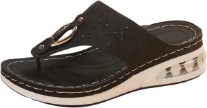 Orthopedic Sandals for Women Dressy Comfortable Arch Support Platform Wedge Summer Vacation Beach Shoes Women's Thong T-Strap Metal Orthotic Casual Flat Cushion Flip Flops Recovery Walking Slippers