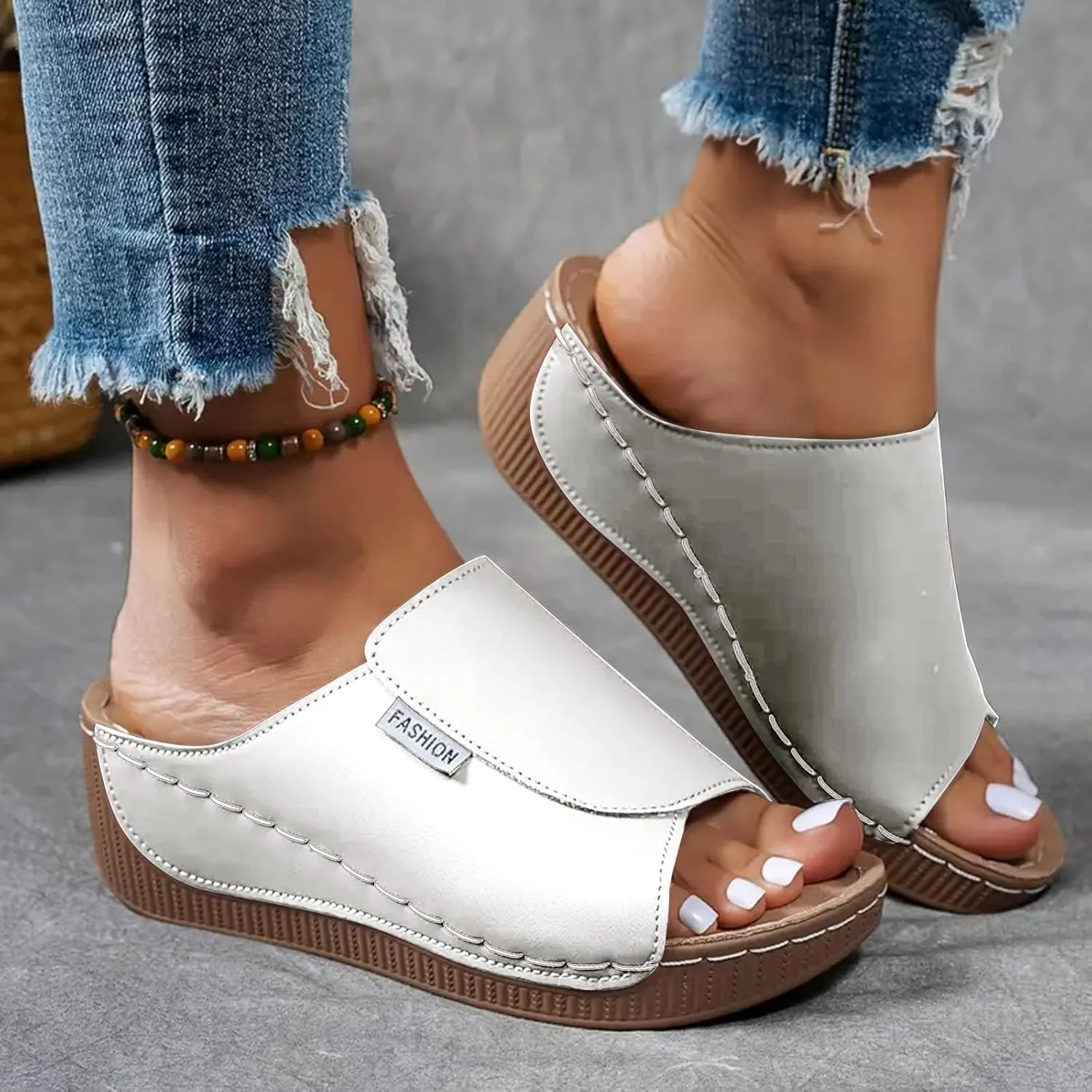 Orthopedic Wedge Sandals for Women 2025 Dressy Summer Comfortable Walking Flip Flops Foot Arch Supports Plantar Fasciitis Bunion Flat Slip On Slides Beach Orthotic Cushion Slide Shoes for Daily Wear