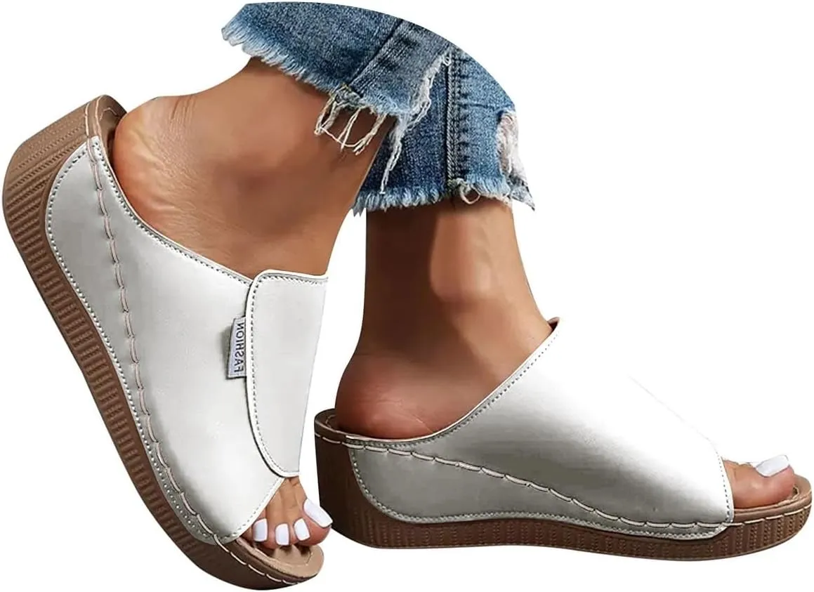 Orthopedic Wedge Sandals for Women 2025 Dressy Summer Comfortable Walking Flip Flops Foot Arch Supports Plantar Fasciitis Bunion Flat Slip On Slides Beach Orthotic Cushion Slide Shoes for Daily Wear