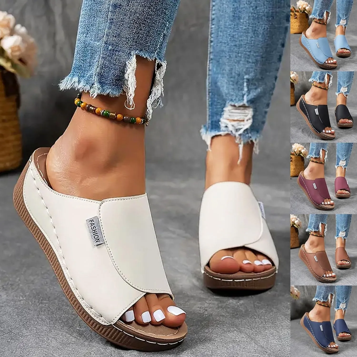 Orthopedic Wedge Sandals for Women 2025 Dressy Summer Comfortable Walking Flip Flops Foot Arch Supports Plantar Fasciitis Bunion Flat Slip On Slides Beach Orthotic Cushion Slide Shoes for Daily Wear