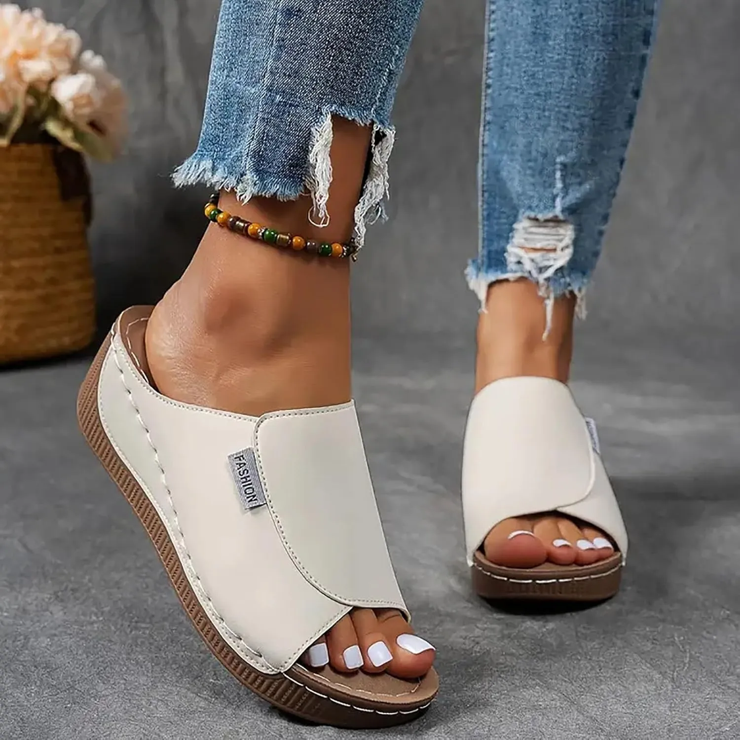Orthopedic Wedge Sandals for Women 2025 Dressy Summer Comfortable Walking Flip Flops Foot Arch Supports Plantar Fasciitis Bunion Flat Slip On Slides Beach Orthotic Cushion Slide Shoes for Daily Wear