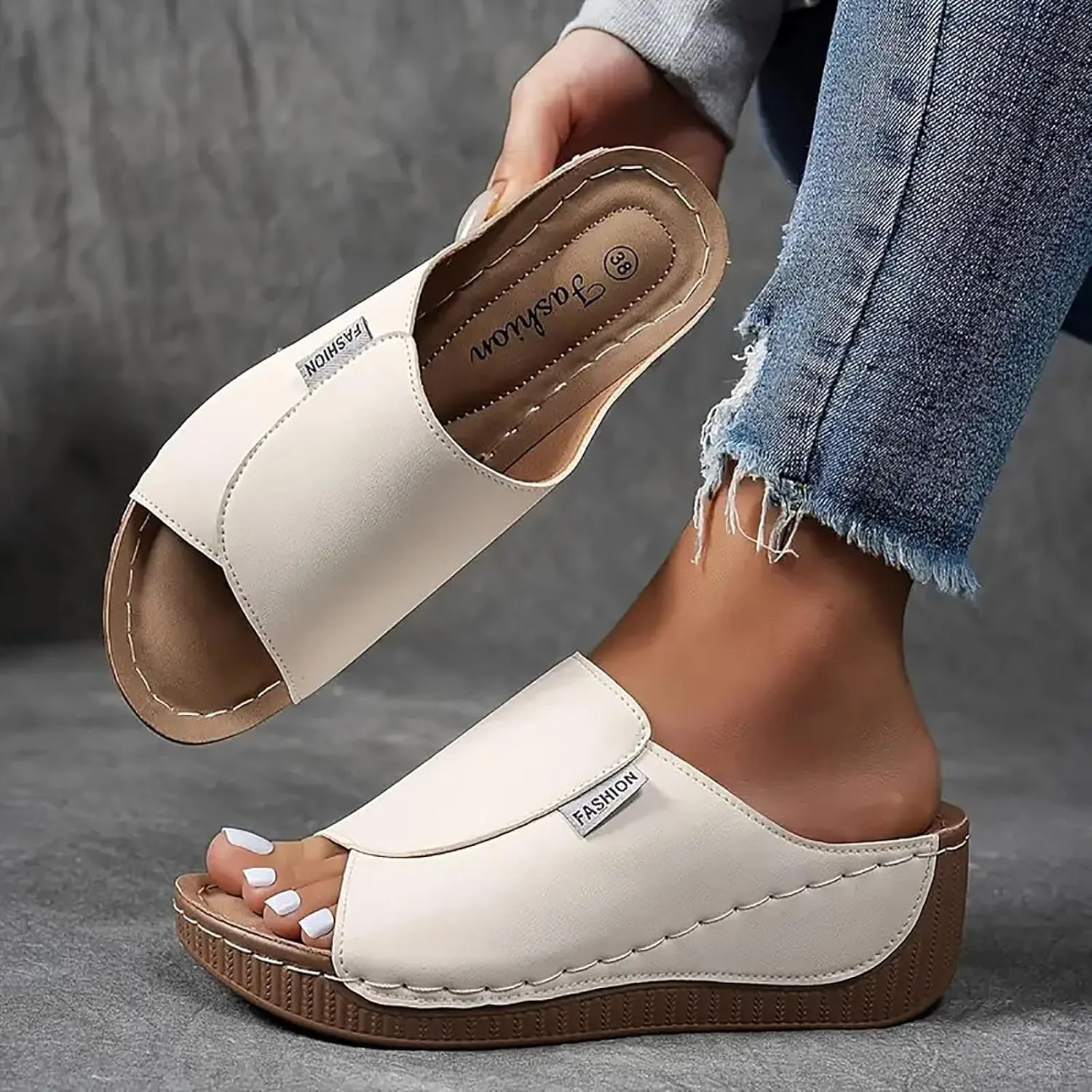 Orthopedic Wedge Sandals for Women 2025 Dressy Summer Comfortable Walking Flip Flops Foot Arch Supports Plantar Fasciitis Bunion Flat Slip On Slides Beach Orthotic Cushion Slide Shoes for Daily Wear