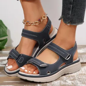 Orthopedic Wide Sandals for Women 2025 Dressy Strappy Arch Support Flat Wedge Sandals Walking Women Open Toe Ankle Strap Comfortable Platform Slip-On Shoes for Summer Beach Casual