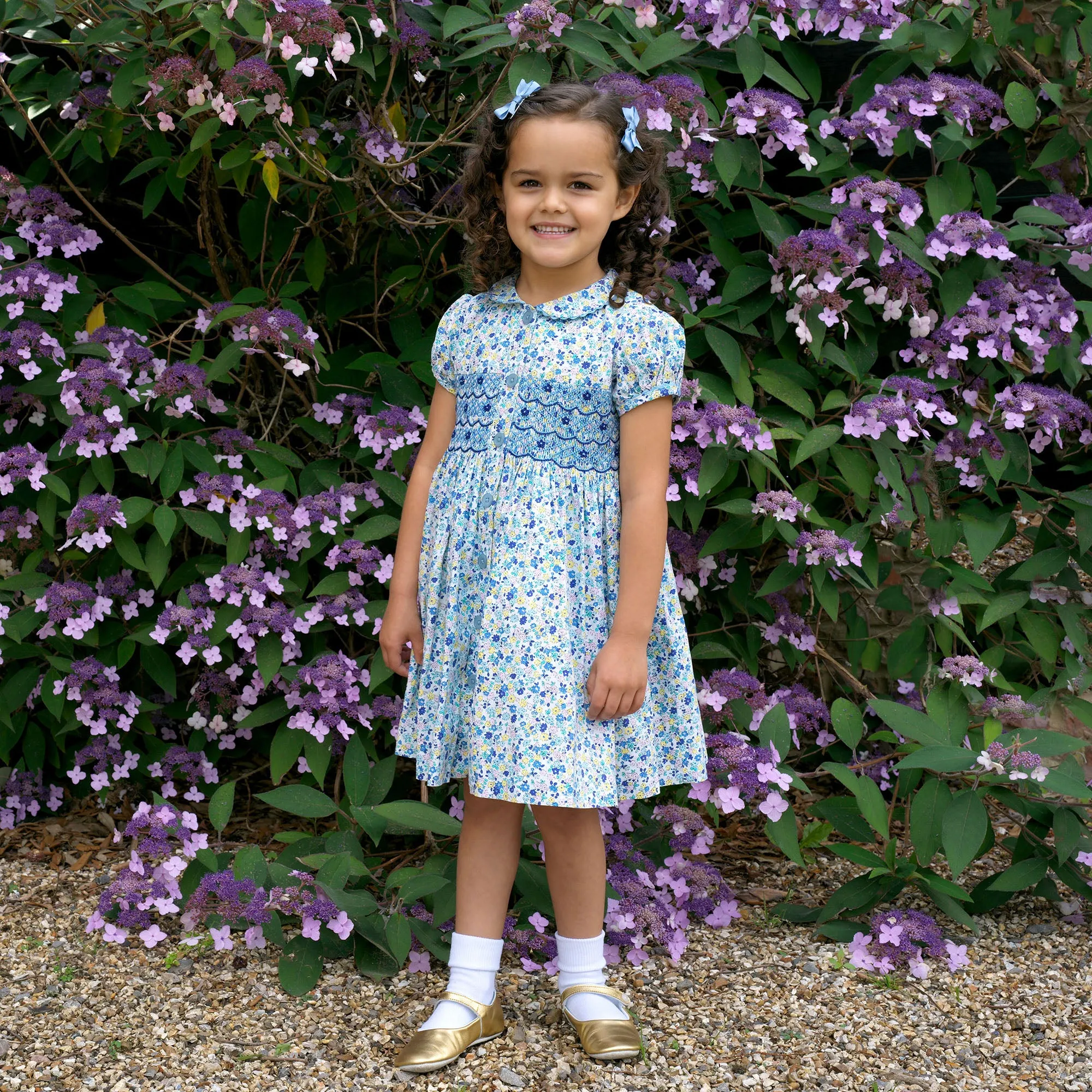Pastel Floral Smocked Button-Front Dress